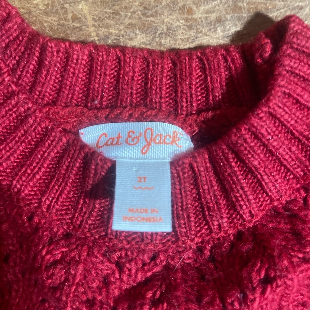 Cat & Jack‎ Toddler Sweater Dress 2T – Red Knit Long Sleeve Fall/Winter Dress - Picture 3 of 3